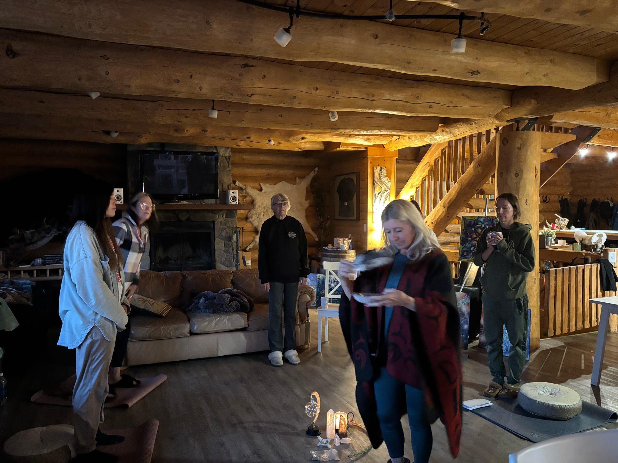 Wellness circle gathering inside lodge