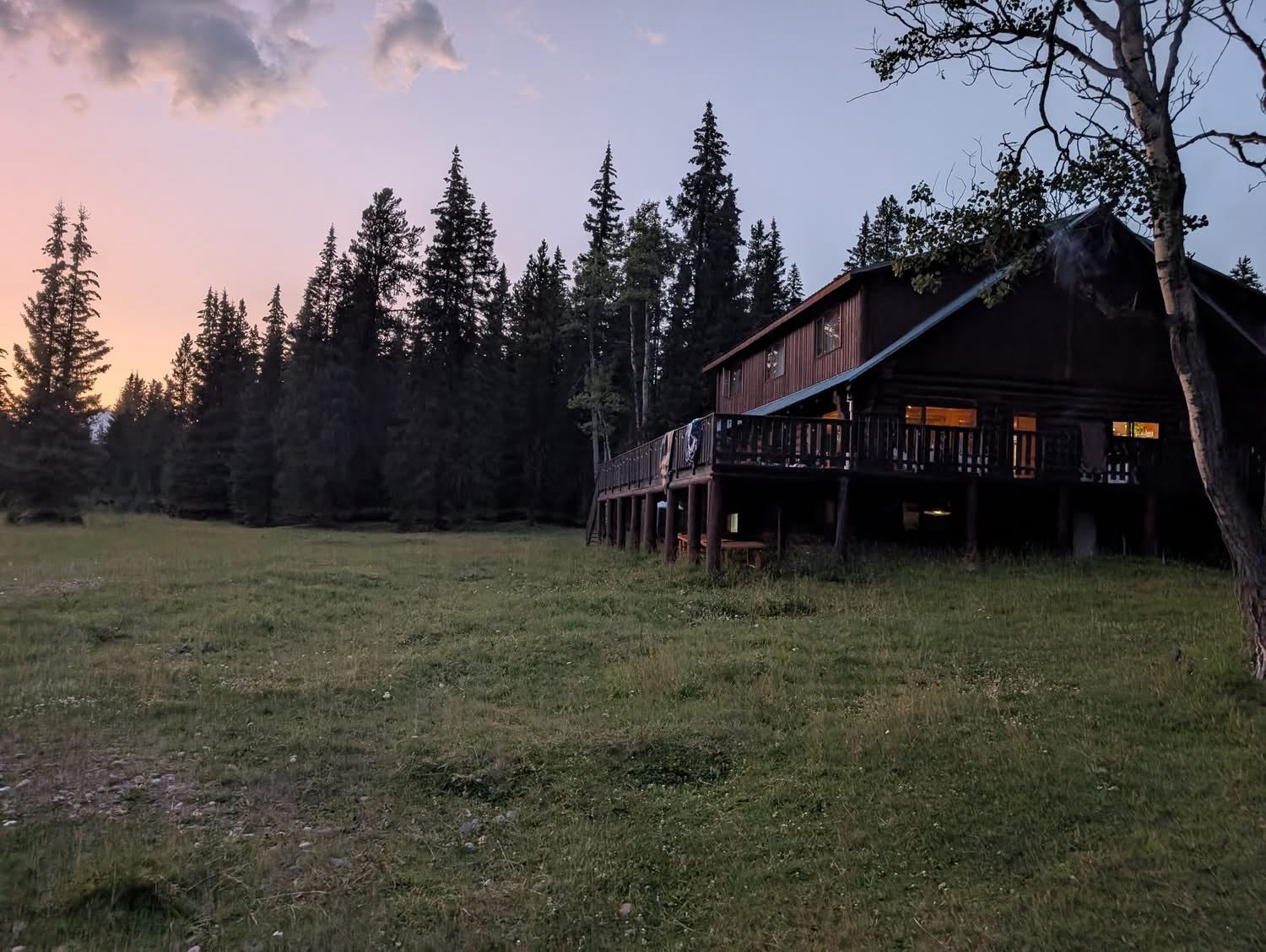 Lodge exterior at dusk